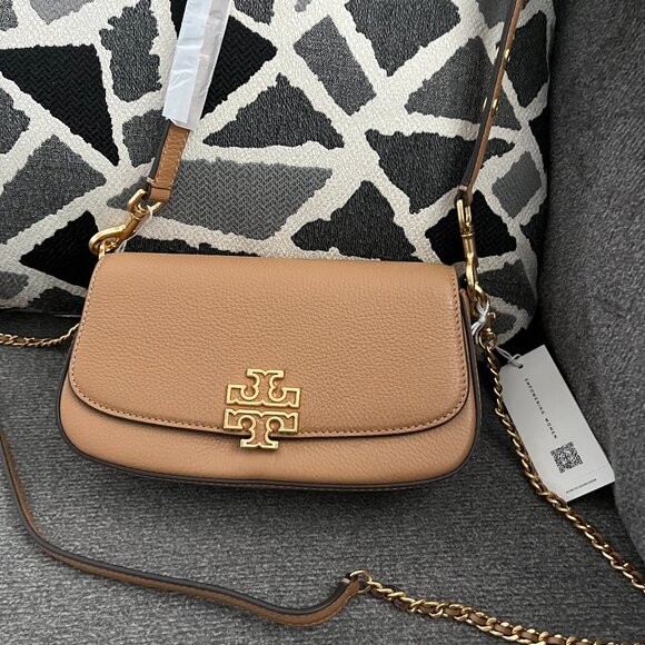 NWT Tory Burch Britten Tan Leather Convertible Flap Crossbody Shoulder Bag138772 - Picture 1 of 7